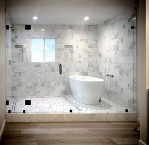 Panel inline open shower bath area