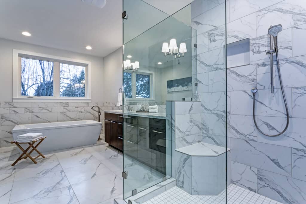 beautiful marble with frameless shower