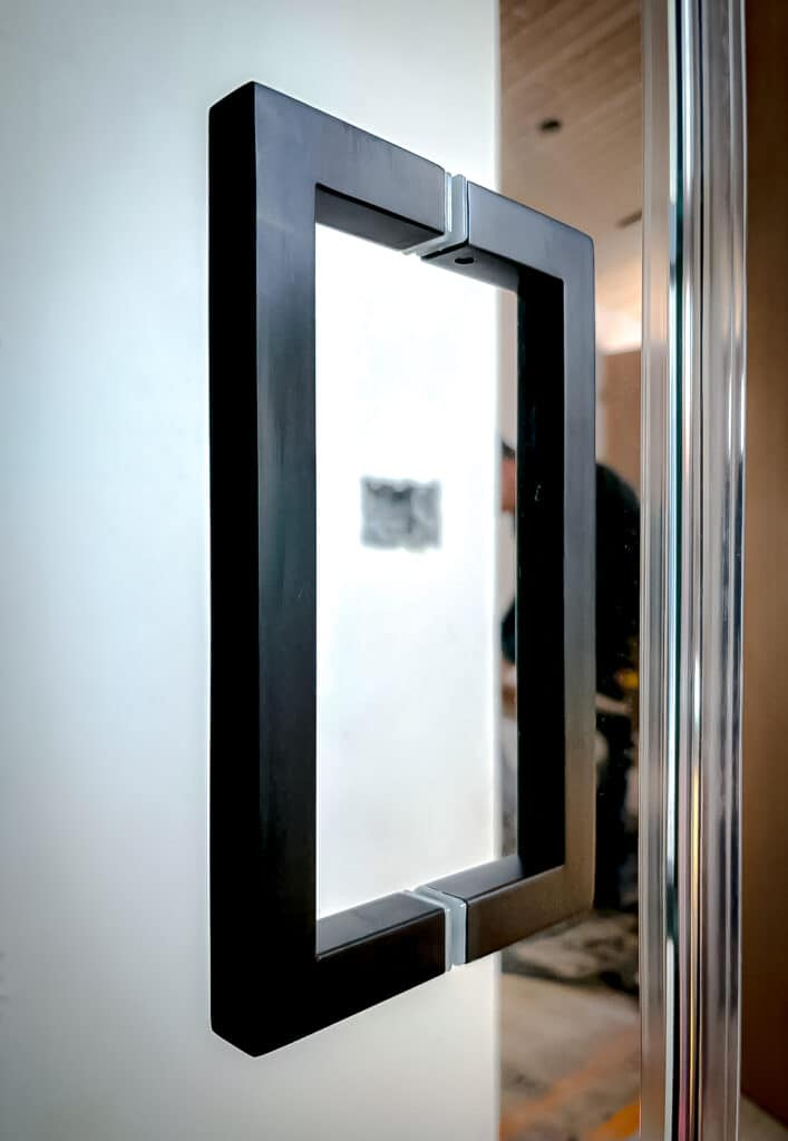 Square style 8" Back to back frameless glass shower door handle in Matte black