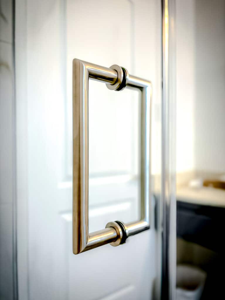 mitered 8" back to back frameless glass shower door handle in brushed nickel