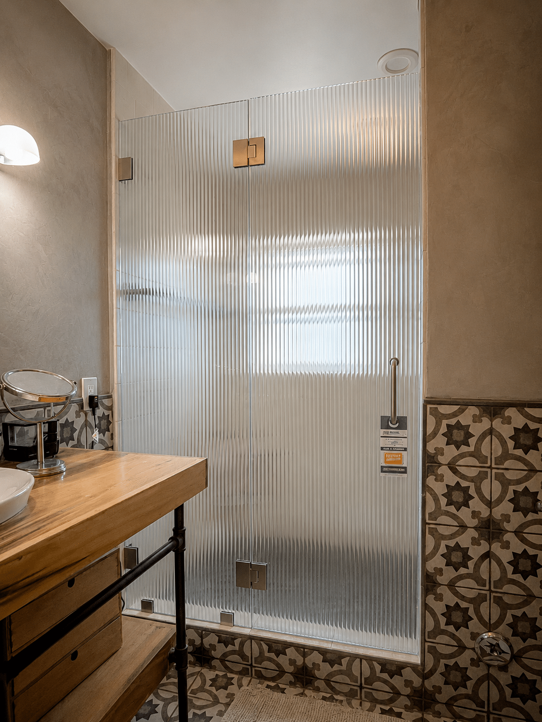Reeded and fluted glass shower doors