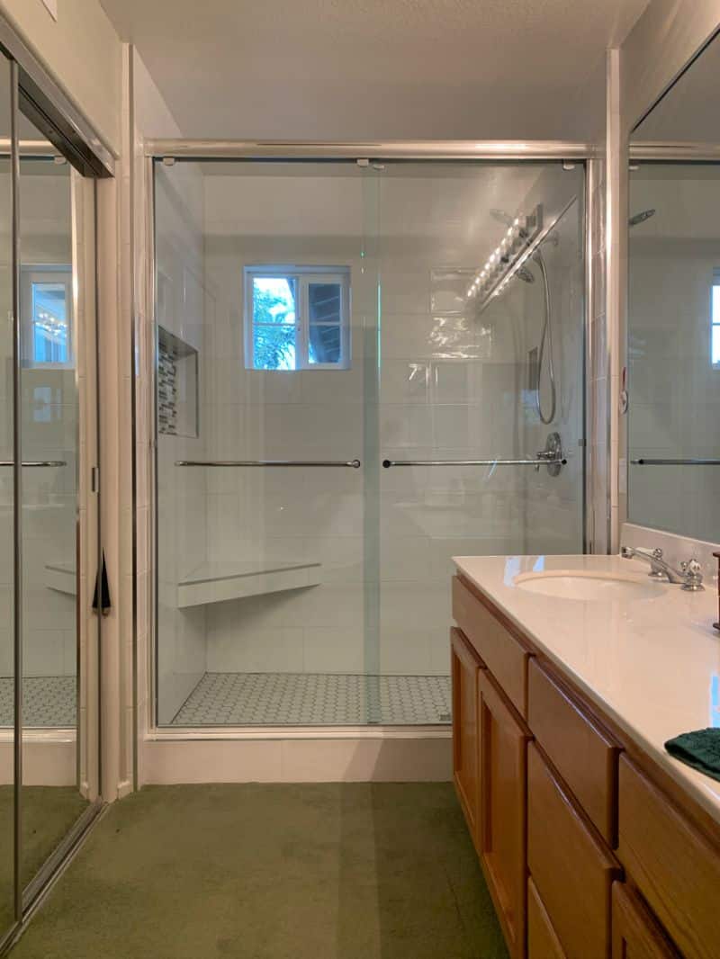 Three-eighths-inch bypass sliding shower enclosure in Carlsbad