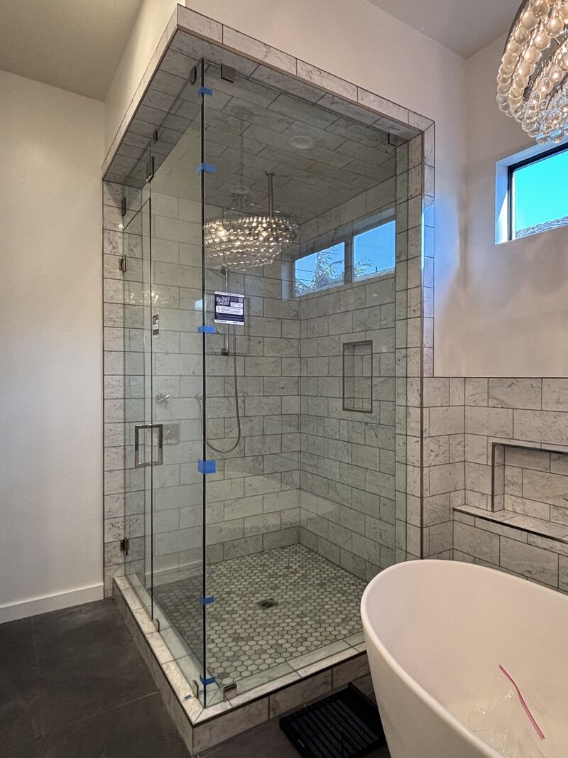 99-inch floor-to-ceiling steam shower enclosure with transom in Playa del Rey, Los Angeles