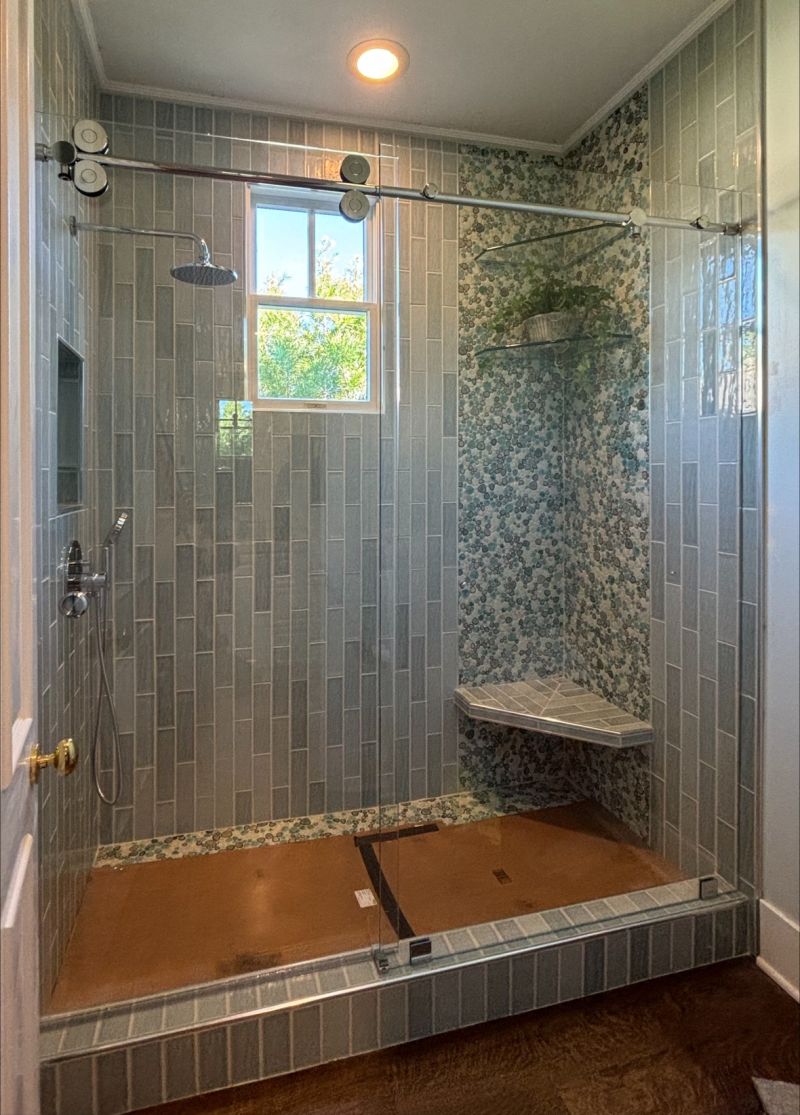 Euroglide sliding shower enclosure with a 112-pound support panel in Newport Beach