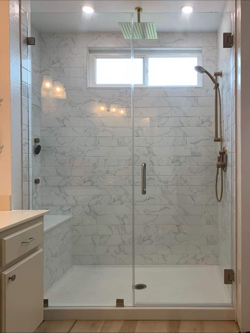 83-inch-tall shower door and fixed inline panel in Oceanside