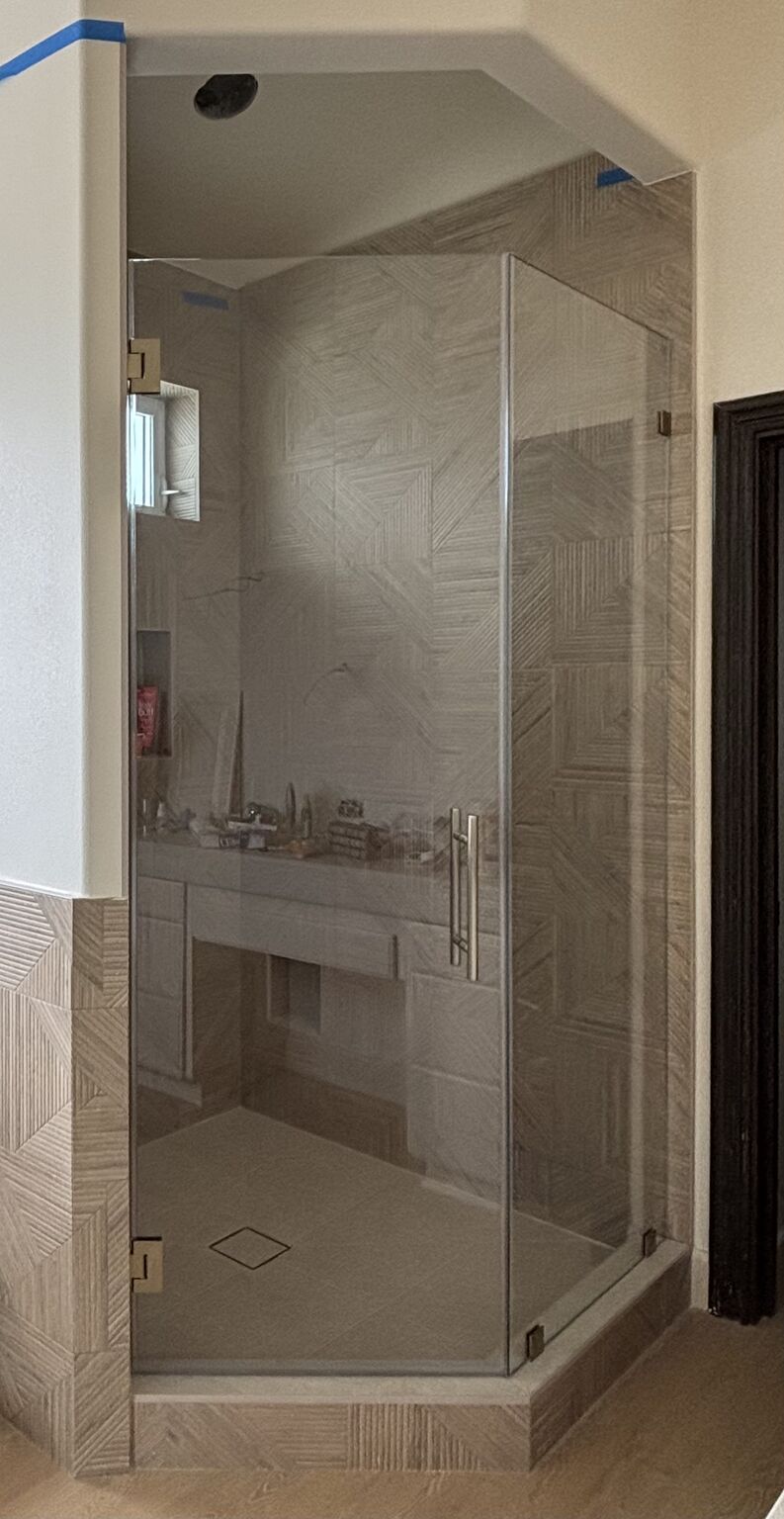 93-inch-tall shower door at an angled opening in Redondo Beach