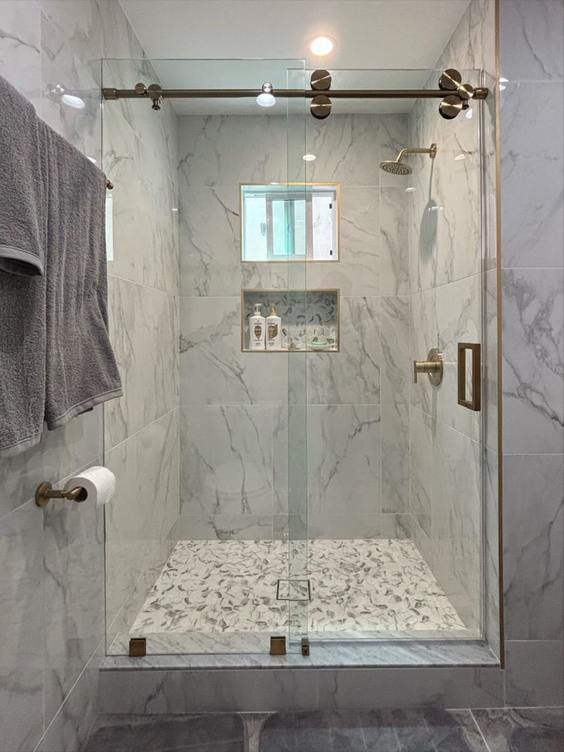 Gold-hardware Euroglide sliding shower enclosure in Redondo Beach